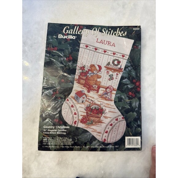 Bucilla Country Christmas Cross Stitch Stocking Gallery Of Stitches 16” Vintage - Picture 15 of 16